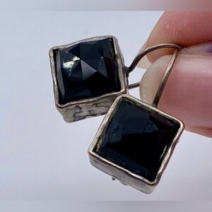 Didae Designer Signed Sterling Silver Dangle Black Stone Earrings